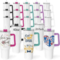 40 oz Sublimation Tumblers 20 Pack with 5 Color Handle Lid and Straw Stainless Steel Double Wall Vacuum Insulated Travel Mug Cup Bulk Sublimation Blank for DIY Gift