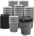100 Pack 8 oz Disposable Coffee Cups with Lids, Insulated Ripple Wall To-Go Paper Coffee Cups Suitable for Chocolate Cocoa and Hot/Cold Drinks (Grey)