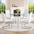42" Round Glass Dining Table Set for 4,Modern Breakfast Table Set for 4 with Silver Chrome Legs,Space Saving Kitchen Table and White Chairs for Apartment,Easy Assembly