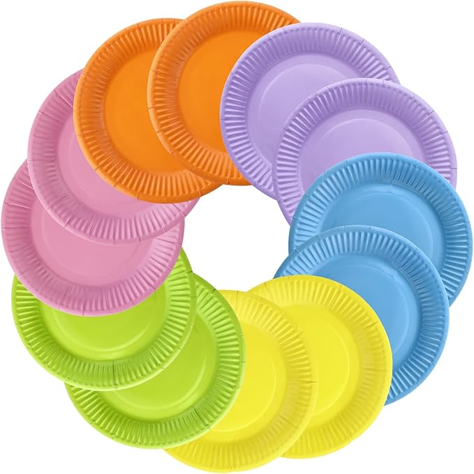 Thenshop 300 Pcs Colorful Paper Plates 7 Inch Disposable Party Plates for Dessert Cake Birthday Party Supplies(Macaron Colors)