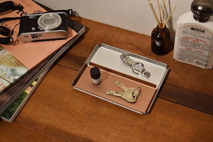 Aluminum Organizer Tray for Desk & Entryway - Minimalist Metal Catchall for Keys, Jewelry, Wallet | A7 Tall, Pink Gold | by PROGETTO2.70