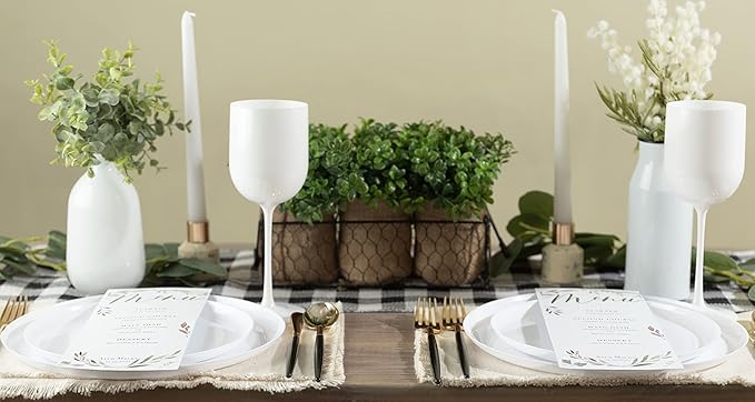 [30 Pack 10.7''] White Plastic Party Plates Edge Collection Premium heavyweight Elegant Disposable Tableware Dishes