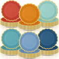 96 Pcs Blue and Orange Fall Paper Plates 9 Inch Gradient Scalloped Paper Plates Disposable Dinner Dessert for Birthday Wedding Bridal Party Supplies, 6 Colors