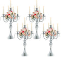 20.3'' Tall 5 Arm Silver Metal Candelabra Centerpiece for Table, Retro Table Centerpieces for Party, Events, Home, Wedding Decor (4)