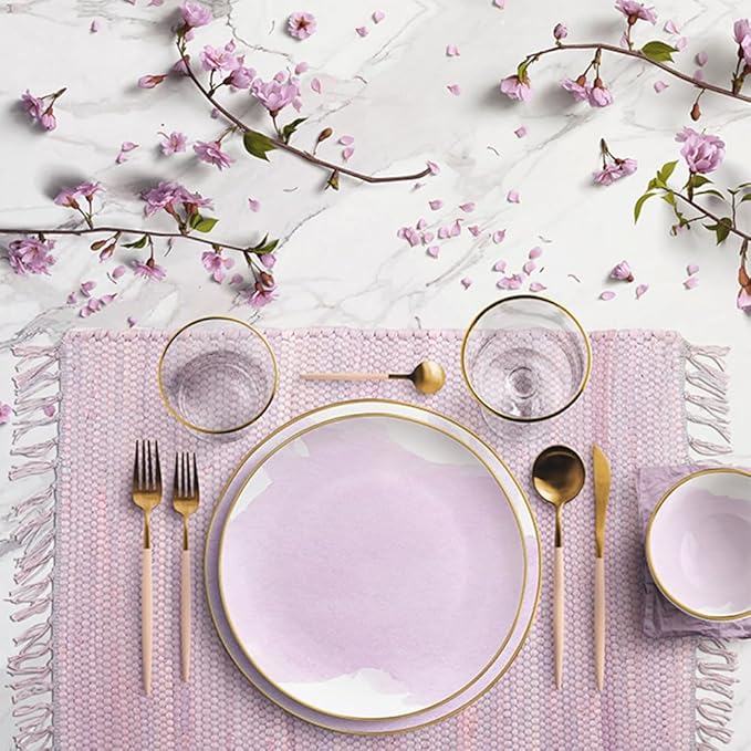 PILLOWPIA Handcrafted Chindi Placemat – 100% Cotton, Handwoven Boho Table Décor, Eco-Friendly Farmhouse Kitchen & Dining Table Mat, Rustic Washable Table Setting Accessory – Lilac