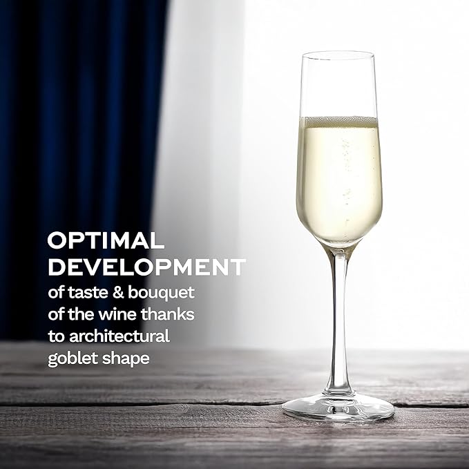 Stölzle Lausitz Champagne Glasses Revolution Set of 6, 6 3/4 oz – Elegant Crystal Glasses Ideal for Champagne, Prosecco & Sparkling Wines – Dishwasher Safe & Made in Germany