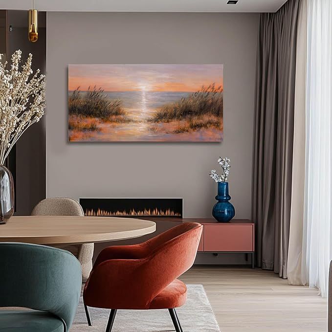 CHUDANHAO Coastal Wall Art Colorful Scenery Artwork Orange Sunset Wall Decorations for Living Room 24"x48" Nature Photo Prints for Bedroom Dining Room