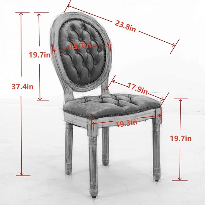 Ball & Cast French Vintage Upholstered Dining Chairs Set of 2, Button Tufted Kitchen Side-Chairs with Carved Antique Wood Frame & Nailhead Trims, 2-Piece Curved Backrest Louis Chair, Velvet Beige