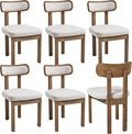 Beige Dining Chairs Set of 6, Mid Century Modern Linen Dining Room Chairs with Curved Back, Armless Kitchen Chairs for Living Room/Restaurant/Balcony/Bedroom/Home Desk/Task
