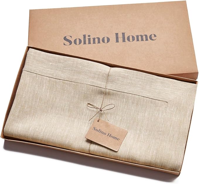 Solino Home Linen Tablecloth 54 x 72 Inch - 100% Pure Linen Champagne Beige Table Cloth for Rectangle Tables - Athena, Machine Washable Tablecloth for Spring, Easter