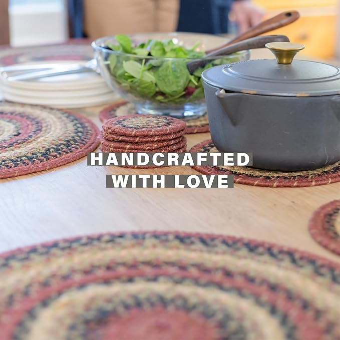 Homespice Highland Jute Braided Kitchen Trivets for Hot Dishes, Warm Country Decor, Set of 6, Multicolor 8" Round Heat Resistant Mat - Rich Colors, Easy to Clean, Durable and Protects Furniture