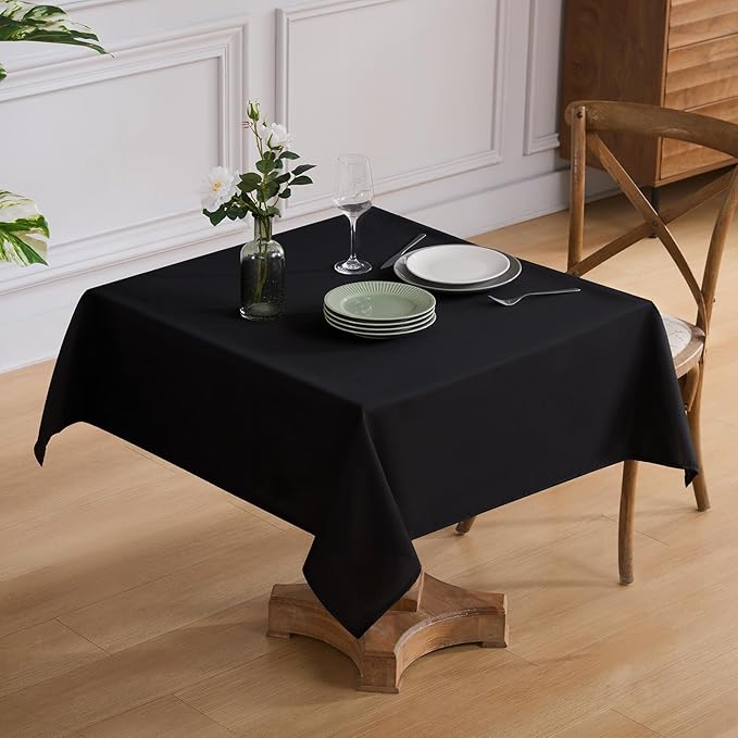 VidaFete 1 Pack Square Tablecloth 52 x 52 Inch Tablecloths Stain Wrinkle Resistant Polyester Dining Table Cover for Kitchen Dinning Party Wedding Rectangular Tabletop Buffet Decoration(Black)