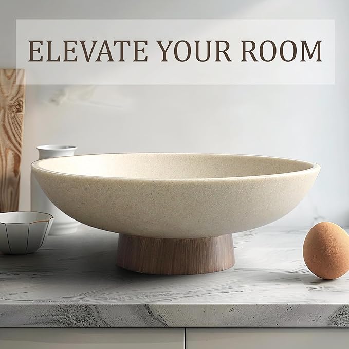 Modern Resin Pedestal Bowl – Large Fruit Bowl for Kitchen Counter, Catch All Bowl for Entryway Table, Stylish Key Bowl & Dining Centerpiece, Brown