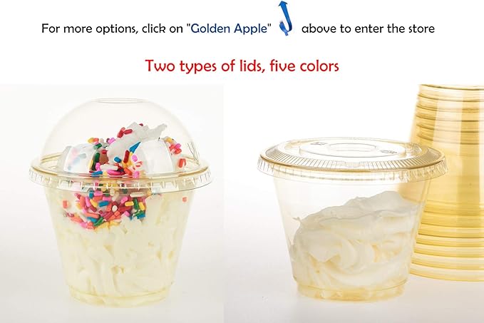 Golden Apple, 9oz-50sets Yellow Plastic Cups with Clear Dome lids No Hole