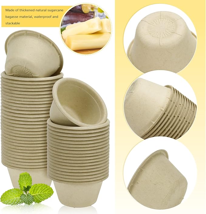 LeonBach 200 Pack 2oz Natural Sugarcane Paper Bowls, Compostable Paper Condiment Snack Sample Tasting Serving Cups Biodegradable Food Containers Small Dipping Cup