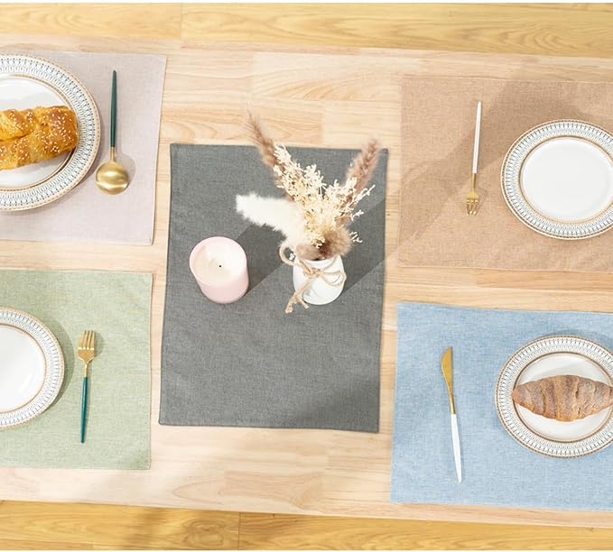 UnivoColors Set of 6 Faux Linen Placemats, Heat-Resistant & Easy-to-Clean,13"x19"for Dining Table, Kitchen, Holiday Meals (Light Grey)