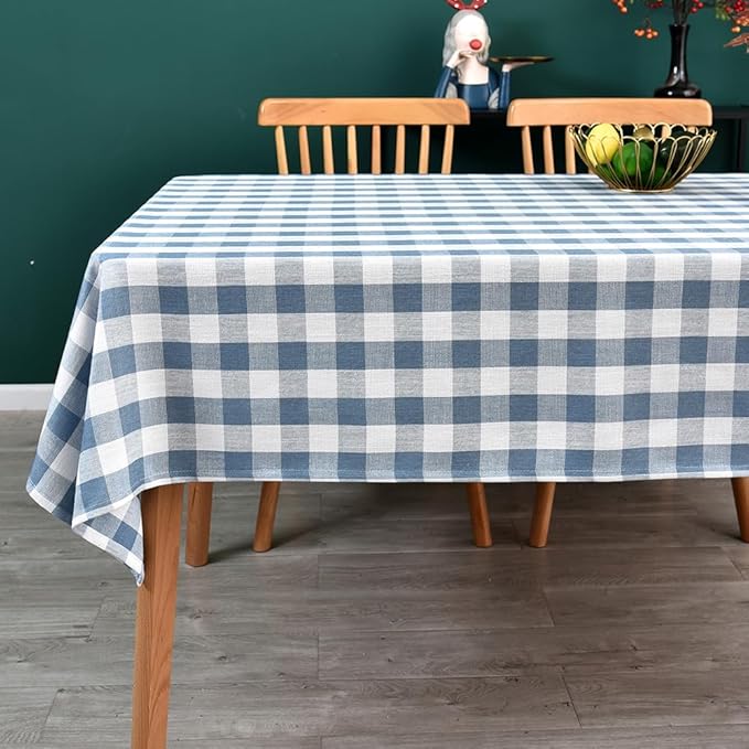 Gingham Tablecloth Rectangle Table Cloth Heavy Duty Cotton Checkered Table Cover for Spring Picnic Kitchen Dining(C-Sky Blue, 52x86 inch)