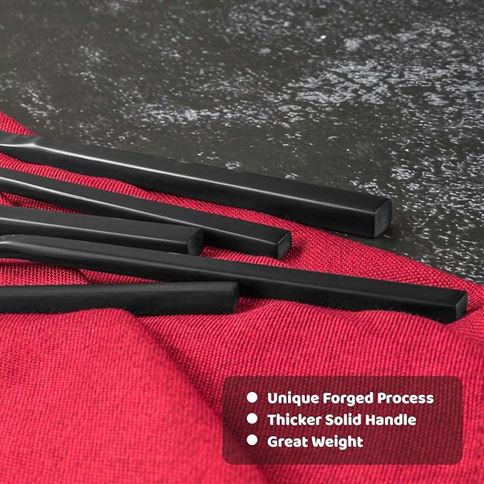 Alata Cube Matte Satin&Cube Black 20-Piece Forged Silverware Set Stainless Steel Flatware Set