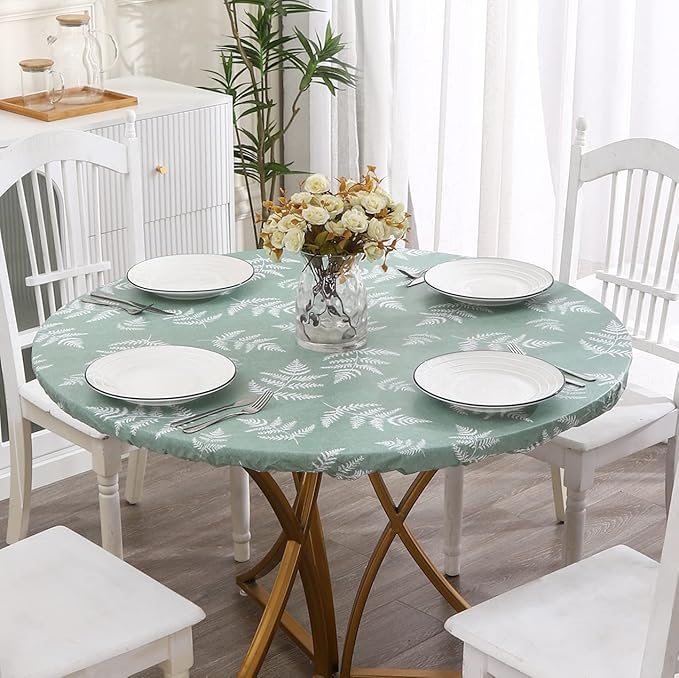 Walrus Round Vinyl Fitted Tablecloth with Flannel Backing Elastic Edge Design Table Cover Waterproof Oil-Proof PVC Table Cloth Stain-Resistant Best for 45"-56" Round