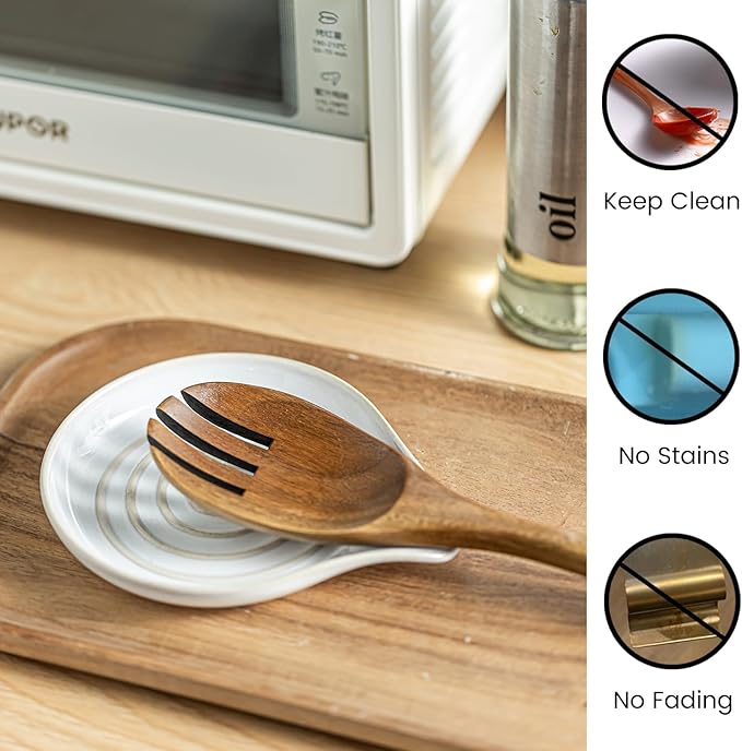 LAUCHUH Spoon Rest for Stove Top, Ceramic Spoon Holder Large Spatula Rest for Kitchen Counter Coffee Spoon Holder Cooking Utensil Rest Modern Farmhouse Kitchen Décor for Christmas, Cream, 5 Inch