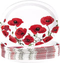 50Pcs Poppy Floral Oval Paper Plates 10" x 12" Large Disposable Heavy Duty Spring Poppies Dessert Platters Watercolor Red Flowers Dinner Plates for Seasonal Bridal Shower Tea Garden Party Supplies