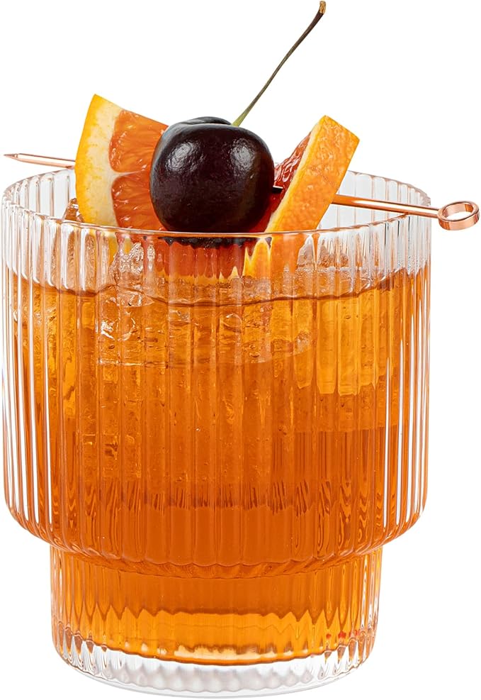 Restaurantware-Vetri 10 Ounce Old Fashioned Glasses, 6 Ribbed Whiskey Glasses - No-Lead, Dishwashable, Clear Glass Tumblers For Scotch, For Drinking Liquor, Cocktail, Bourbon, Cognac, And More