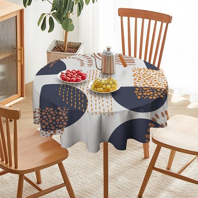 Abstract Modern Art Mid Century Round Tablecloth, Mid Century Rustic Boho Art Pattern Tablecloth for Home Party Dining Room Kitchen Decor 36Inch(90cm)