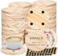 Adrattnay 64Pcs Unfinished Wood Coasters, 4" Round Wooden Coasters Tabletop Protection with Non-Slip Dot for Drinks, 9mm Blank Wood Coasters Bulk for Laser Engraving Painting Wood Burning Crafts