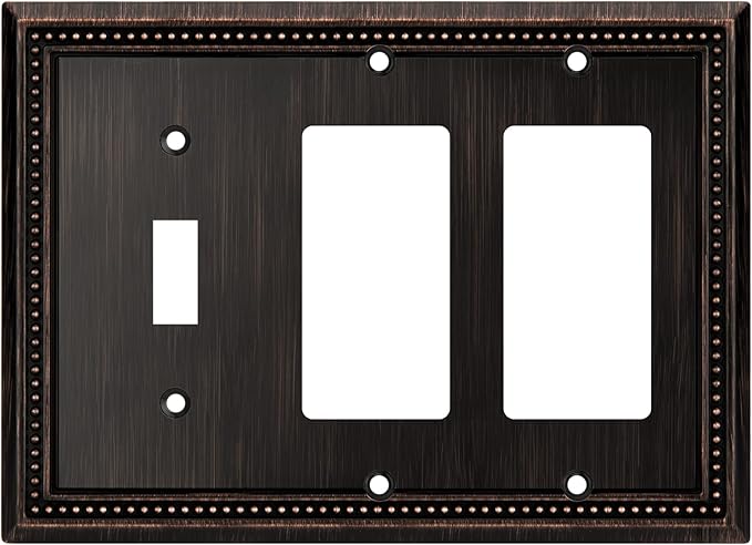 Henne Bery Sunken Pearls Heavy Duty Decorative Wall Plate Switch Plate Outlet Cover (Single Toggle/Double Decorator, Aged Bronze)