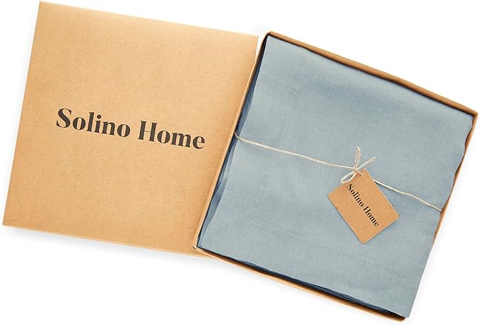 Solino Home Dusty Blue Linen Tablecloth 70 x 120 Inch - 100% Pure Linen Table Cloth for Rectangle Tables - Sonoma, Machine Washable Tablecloth for Winter, Spring, Easter