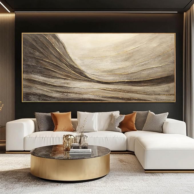 MLART99 Brown And Gold Wave Minimalist Artwork Textured Wall Art Rustic Abstract Oversized Decoration - 32x70 Inch Extra Large Contemporary Canvas for Living Room Entryway Decor