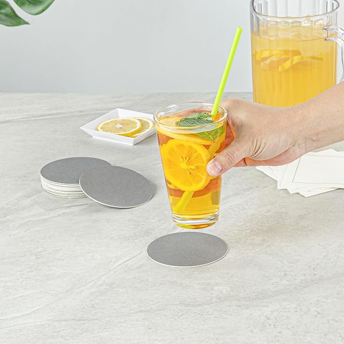 Restaurantware Paper Coasters 100 Pack of 3.5 Inch Disposable Beverage Coasters Absorbent for Hot and Cold Drinks Gray Coffee Cup Essentials for Table Decor, Kitchen, Home Patio or Living Room