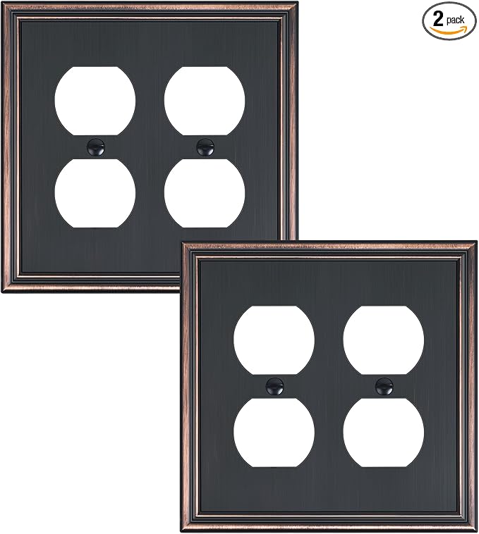 2-Pack Double Duplex Outlet Cover, Aged Bronze Decorative Switch Plates and Outlet Covers for Electrical Outlets, Durable Zinc Alloy Wall Plates, 2 Gang Receptacle Cover, Corrosion Resistant