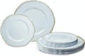 " OCCASIONS " 240 Plates Pack,(120 Guests) Heavyweight Premium Disposable Plastic Plates Set -120 x 10.25'' Dinner + 120 x 7.5'' Salad/Dessert (Rochelle Blue and Gold)