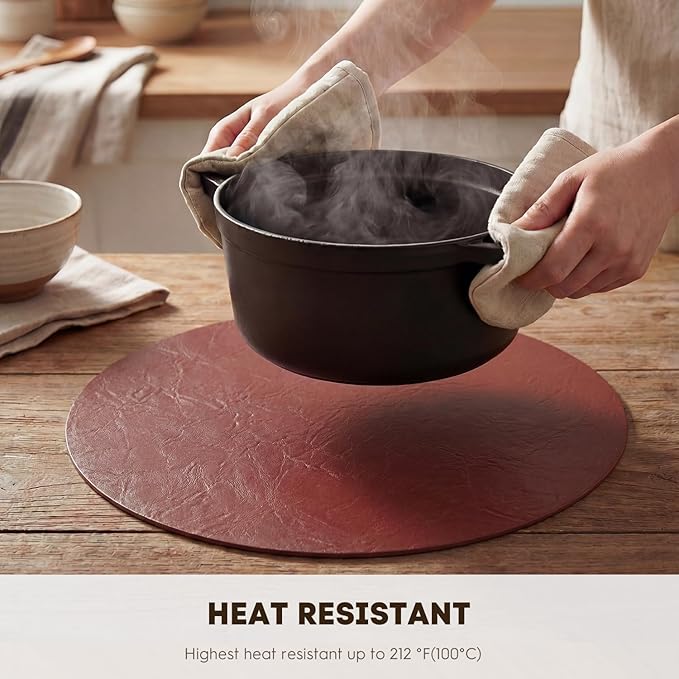 Artoid Mode Red Faux Leather Placemats Set of 6, 15 Inch Waterproof Wipeable Heat Resistant Vinyl Place Mats, Reversible Table Mats for Christmas Kitchen Dining Decor