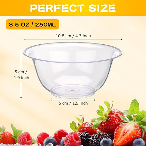 200 Packs 8.5 oz Clear Plastic Bowls Disposable Plastic Bowls for Parties Weddings Serving Container for Candy, Soup, Dessert, Salsa, Ice Cream, Popcorn, Chip