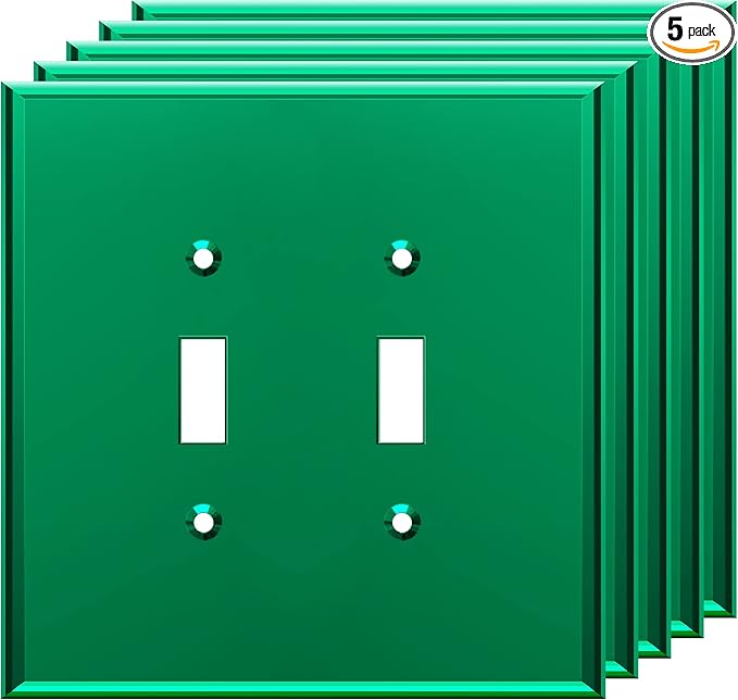 LIDER Reflective Acrylic Toggle Switch Wall Plate, Mirrored Light Switch Plate, Plexiglass Switch Cover, Acrylic Glass, Oversized 2-Gang 5.25" x 5.25", LWP-12O-AGR5P, Green, 5 Pack