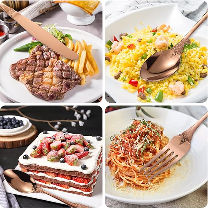 Vintage Colorful Silverware Flatware Set for 16, European Classic Style 64 Pieces Stainless Steel Tableware Cutlery Set,Fine Kitchen Utensils for Wedding Restaurant Hotel Christmas