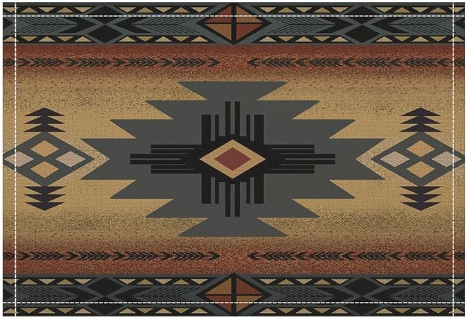 Aztec Southwest Placemats Rustic Tribal Geometric Decorative Table Mat Antique Native Heat Resistant Place Mats for Dining Kitchen Party Holiday Decor 12x18Inch Set of 6