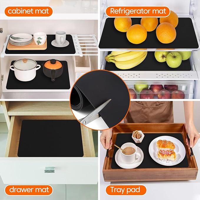 Large Silicone Mats for Kitchen Counter,12"x72" Cuttable Silicone Roll for Silicone Heat Resistant Mat Silicone Placemat Cabinet Liner,New Skin-Friendly Material Countertop Protector,Black