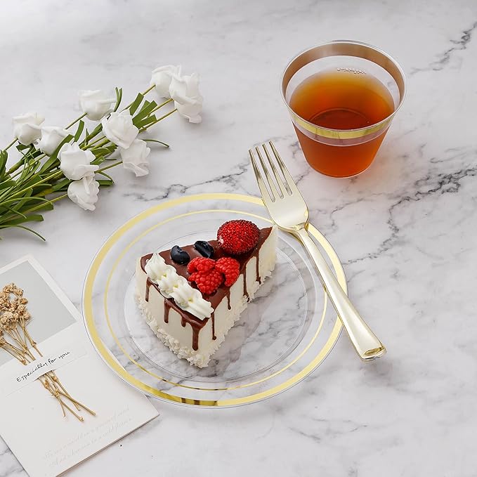 BESTVIP 100PCS Clear Plastic Plate, Disposable Party Plates with 50 Dinner and 50 Dessert Plates, Plastic Plate for Party, Wedding and Birthday