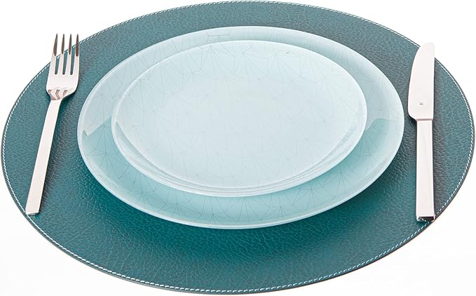 Nikalaz Round Placemats Set (Pack of 4) Recycled Leather Table Mats 15 inches, Kitchen Dining Table Decor by Nikalaz (Petroleum Green)