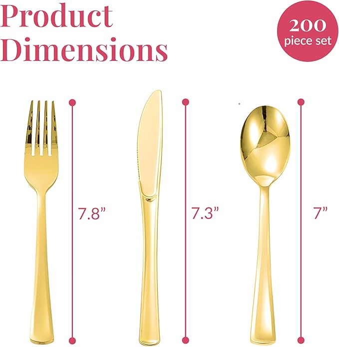 Prestee 200 Piece Gold Plastic Silverware Set for 50 Guests - Premium Pre Rolled Cutlery Set with Napkins - Elegant Disposable Silverware with Forks, Knives, and Spoons for Weddings and Thanksgiving