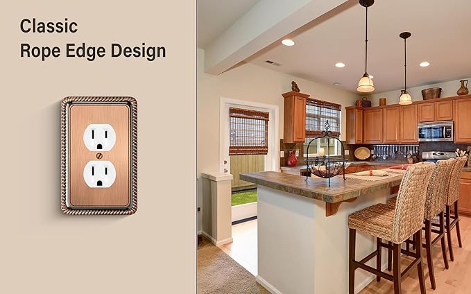 Henne Bery Rope Edge Decorative Wall Plate Switch Plate Outlet Cover (Single Duplex, 2 Pack, Antique Copper)