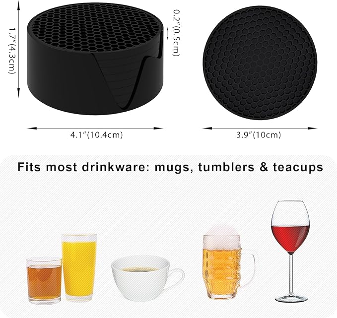 Silicone Coasters [8 Pack] with Holders Drink Coasters, for Hot or Cold Drinks Thickened, Non-Slip, Non-Stick (Blue)