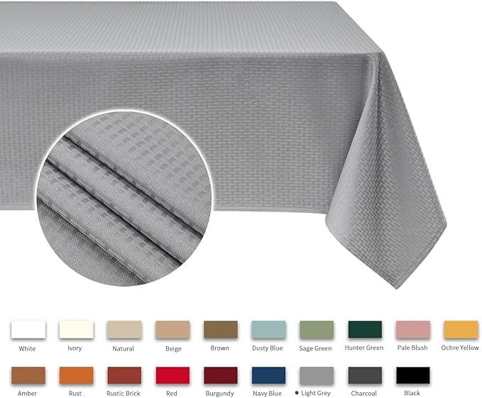 maxmill Square Tablecloth Weaved Texture Stain Resistant Waterproof Wrinkle Free Washable Soft Table Cloth, Decorative Fabric Table Cover for Dining Room Dinner Parties, 52 x 52 Inch, Light Grey