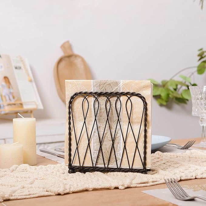 NIKKY HOME Vintage Intertwined Metal Napkin Holder Decorative Upright Tissue Dispenser - Black