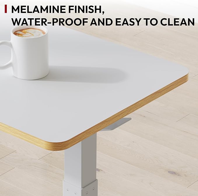 SANODESK Mobile Standing Desk with Hidden Wheels,Pneumatic Laptop Desk Rolling Computer Cart Movable Height Adjustable Small Sit Stand Desk for Home Office(27.6" W x 15.7" D, White+Maple Band)
