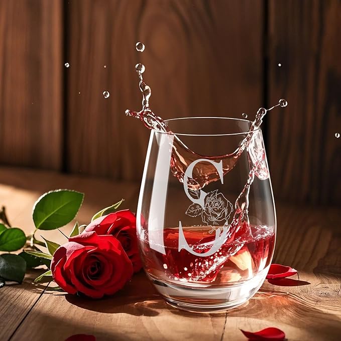Valentines Day Gifts for Her, Gifts for Women Her Friend Mom Grandma Wife Sister Bridesmaid Nurse, Birthday Galentines Mothers Day Christmas, Personalized Initial Customized Wine Glasses 18OZ(S)