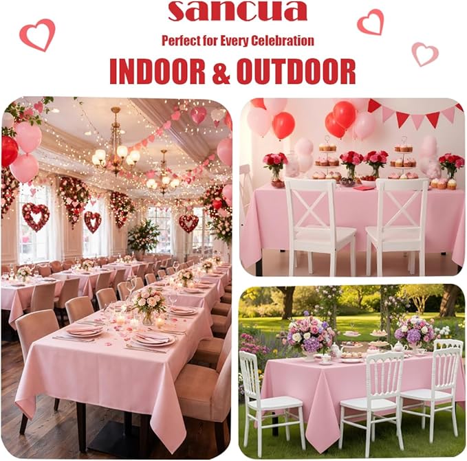 sancua Rectangle Tablecloth - 60 x 120 Inch - Stain and Wrinkle Resistant Washable Polyester Table Cloth, Decorative Fabric Table Cover for Dining Tables, Buffet Parties and Camping, Pink